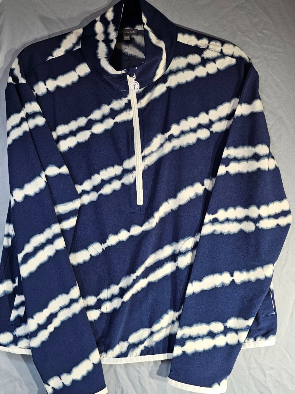 NWT Talbots Blue White Tie Dye Stripe 1/2 Zip Pullover Active Top Medium